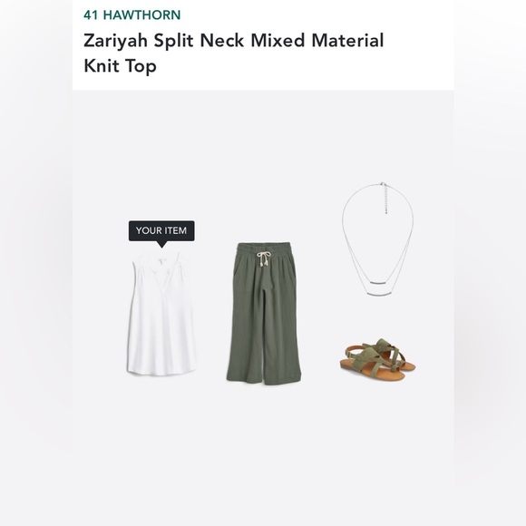 41 Hawthorn Zariyah Split Neck Mixed Material Knit Top | Medium | White - Picture 7 of 9